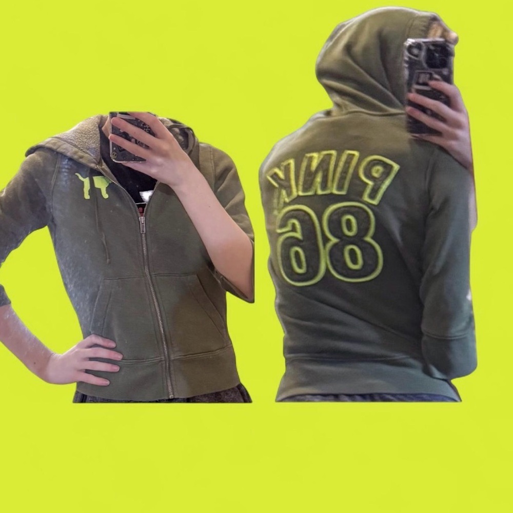Vintage Y2K VS Pink 2006 Army Green Quarter Sleeve My Favorite Sweats Jacket S